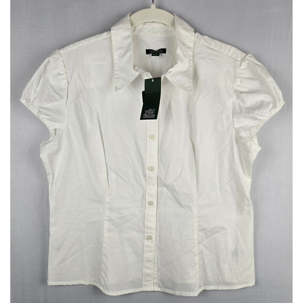 Wild Fable Womens White Puff Sleeve Button Down Shirt Top Size Large NWT